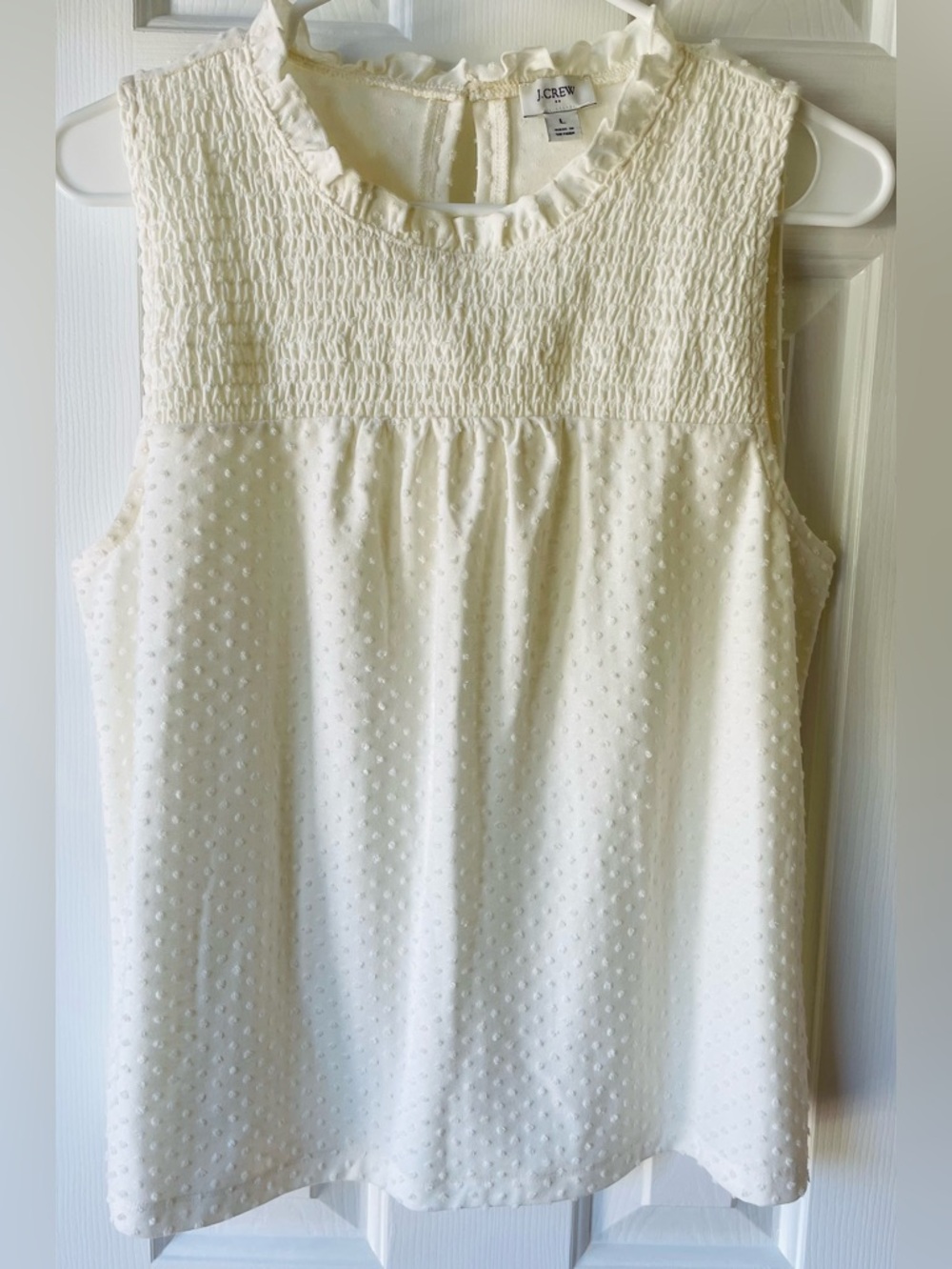 J. Crew Ivory Sleeveless Swiss Dot Smocked Yoke Camisole